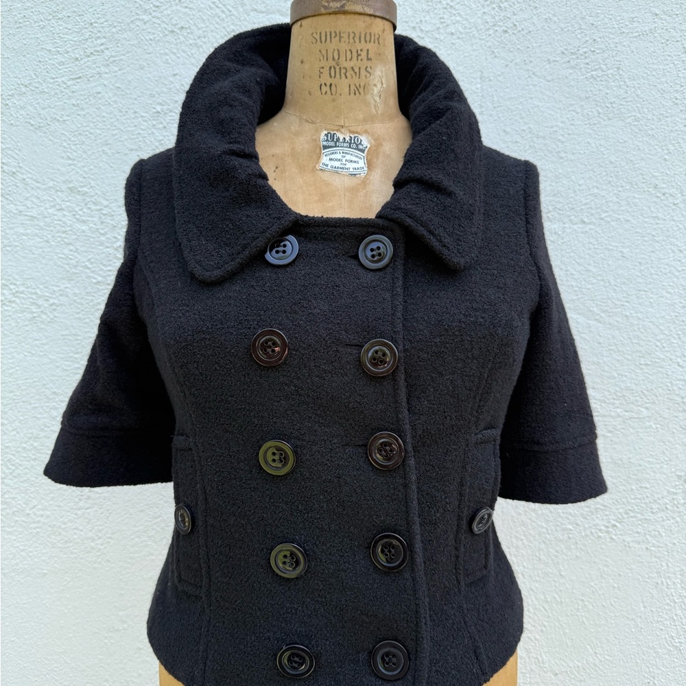 Love Culture Black Cropped Pea Coat with Elbow-Length Sleeves